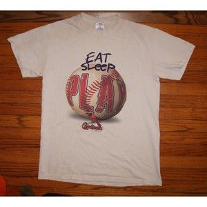 VTG 90s St Louis Cardinals "EAT SLEEP PLAY" Baseball M T-Shirt Distressed RARE!